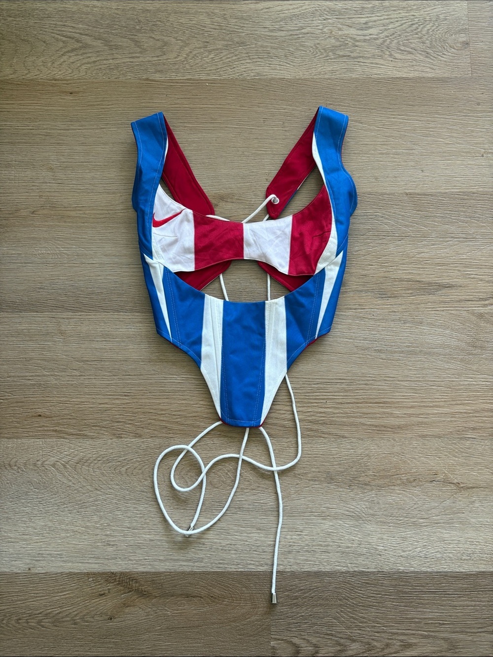 Maison Mourcel Colorblock Red, White & Blue Lace-Up Top